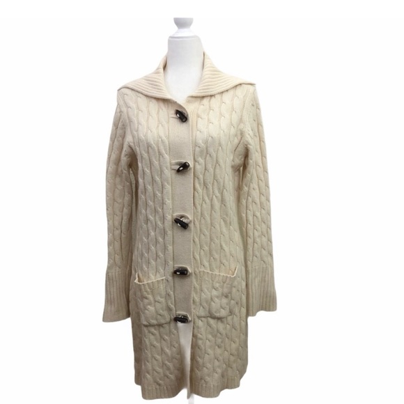 GAP Sweaters - GAP Women's Ivory Cable Knit Cardigan Sweater S Toggle Wool Cashmere Angora Y2K